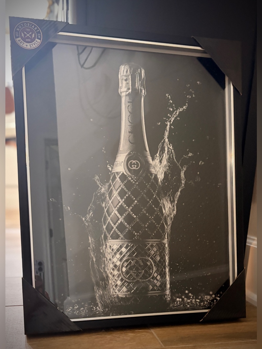 Fashion Black & Silver Champagne Bottle Artwork/Black frame -20” x 16” - Picture 9 of 9